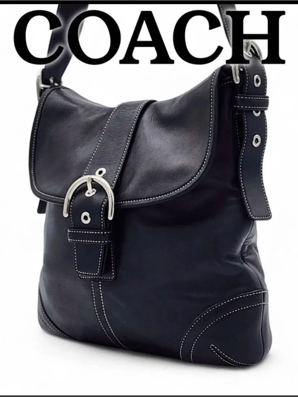 Coach Soho Vintage Black Leather Shoulder Bag  Adjustable Strap Women’s